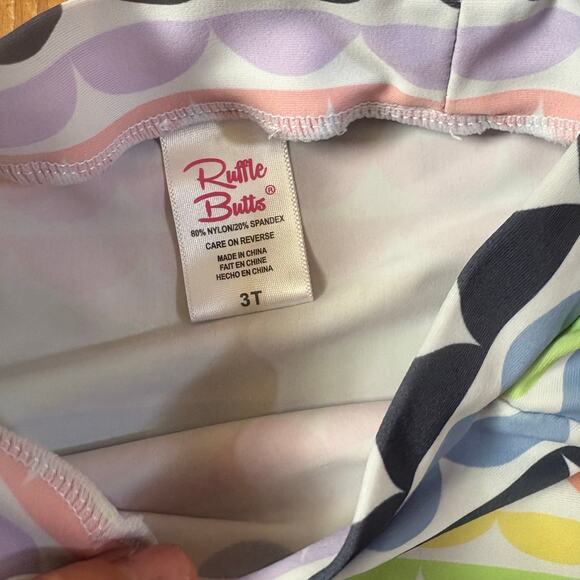Ruffle Butts colorful scalloped short sleeve ruffle bottom rash guard SIZE 3T - Picture 3 of 4